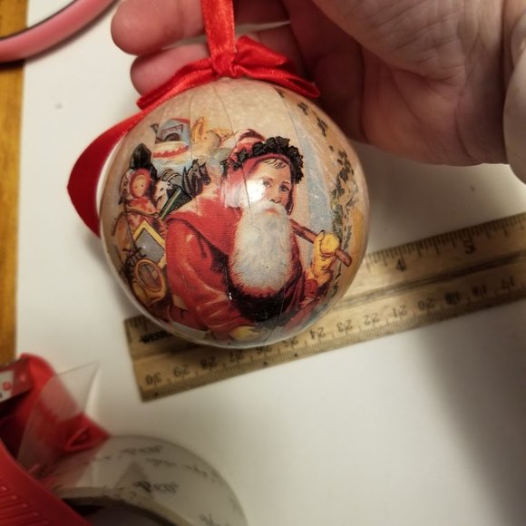 Vintage Style Set of 6 Antique Santa Paper Mache Decoupage Christmas Ornaments - Picture 11 of 15